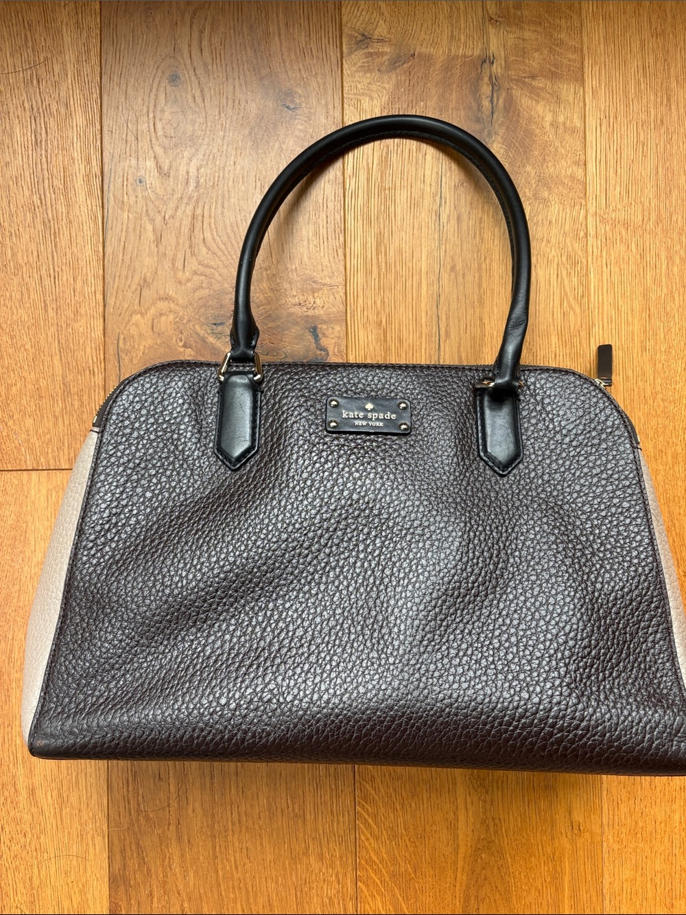 kate spade Black Pebbled Leather Satchel with Cream Sides
